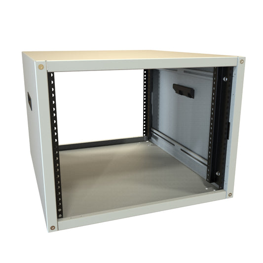 Hammond RCHS1901424LG1 8U Knock-Down Rack Cabinet with Solid Sides, 16-Gauge Steel, 800 lb, 16.00" H x 21.00" W x 24.50" D, Light Gray.