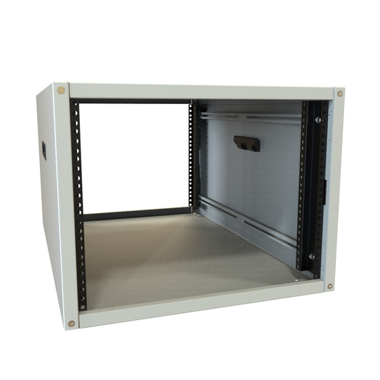 Hammond RCHS1901431LG1 8U Knock-Down Rack Cabinet with Solid Sides, 16-Gauge Steel, 800 lb, 16.00" H x 21.00" W x 31.50" D, Light Gray.