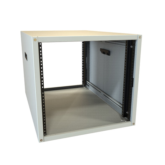 Hammond RCHS1901731LG1 10U Knock-Down Rack Cabinet with Solid Sides, 16-Gauge Steel, 800 lb, 19.50" H x 21.00" W x 31.50" D, Light Gray.