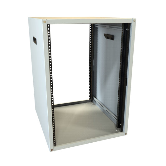 Hammond RCHS1902824LG1 16U Knock-Down Rack Cabinet with Solid Sides, 16-Gauge Steel, 800 lb, 30.00" H x 21.00" W x 24.50" D, Light Gray.