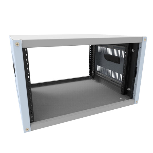 Hammond RCHV1901017LG1 6U Knock-Down Rack Cabinet with Vented Sides, 16-Gauge Steel, 800 lb, 12.50" H x 21.00" W x 17.50" D, Light Gray.