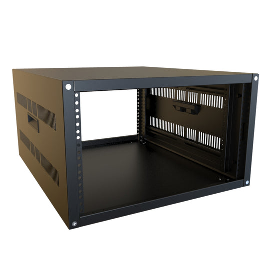 Hammond RCHV1901024BK1 6U Knock-Down Rack Cabinet with Vented Sides, 16-Gauge Steel, 800 lb, 12.50" H x 21.00" W x 24.50" D, Black.