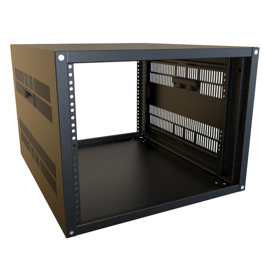 Hammond RCHV1901424BK1 8U Knock-Down Rack Cabinet with Vented Sides, 16-Gauge Steel, 800 lb, 16.00" H x 21.00" W x 24.50" D, Black.