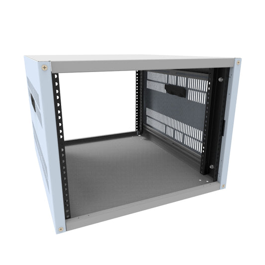 Hammond RCHV1901424LG1 8U Knock-Down Rack Cabinet with Vented Sides, 16-Gauge Steel, 800 lb, 16.00" H x 21.00" W x 24.50" D, Light Gray.