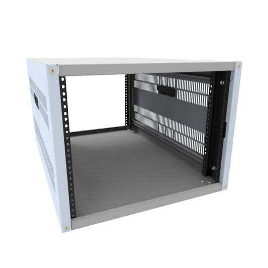 Hammond RCHV1901431LG1 8U Knock-Down Rack Cabinet with Vented Sides, 16-Gauge Steel, 800 lb, 16.00" H x 21.00" W x 31.50" D, Light Gray.