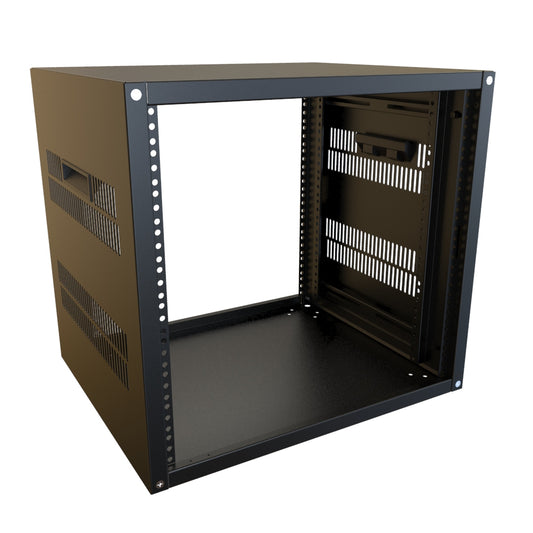 Hammond RCHV1901717BK1 10U Knock-Down Rack Cabinet with Vented Sides, 16-Gauge Steel, 800 lb, 19.50" H x 21.00" W x 17.50" D, Black.