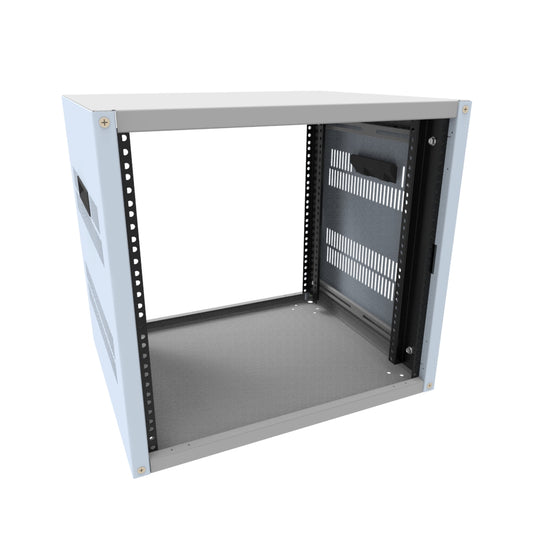 Hammond RCHV1901717LG1 10U Knock-Down Rack Cabinet with Vented Sides, 16-Gauge Steel, 800 lb, 19.50" H x 21.00" W x 17.50" D, Light Gray.