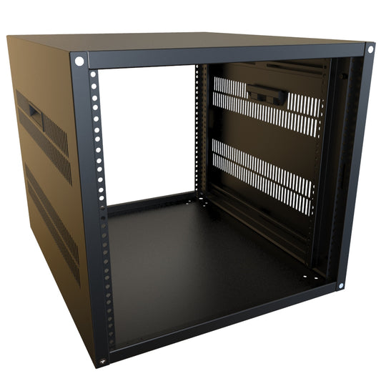 Hammond RCHV1901724BK1 10U Knock-Down Rack Cabinet with Vented Sides, 16-Gauge Steel, 800 lb, 19.50" H x 21.00" W x 24.50" D, Black.