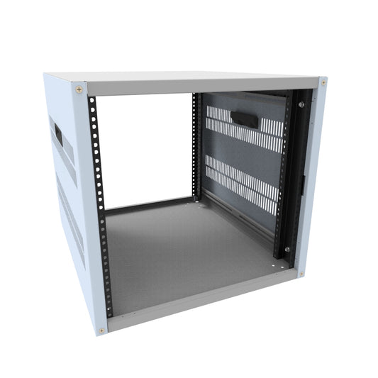 Hammond RCHV1901724LG1 10U Knock-Down Rack Cabinet with Vented Sides, 16-Gauge Steel, 800 lb, 19.50" H x 21.00" W x 24.50" D, Light Gray.