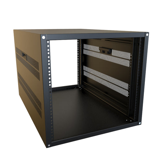 Hammond RCHV1901731BK1 10U Knock-Down Rack Cabinet with Vented Sides, 16-Gauge Steel, 800 lb, 19.50" H x 21.00" W x 31.50" D, Black.
