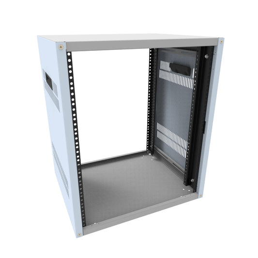 Hammond RCHV1902217LG1 13U Knock-Down Rack Cabinet with Vented Sides, 16-Gauge Steel, 800 lb, 24.75" H x 21.00" W x 17.50" D, Light Gray.