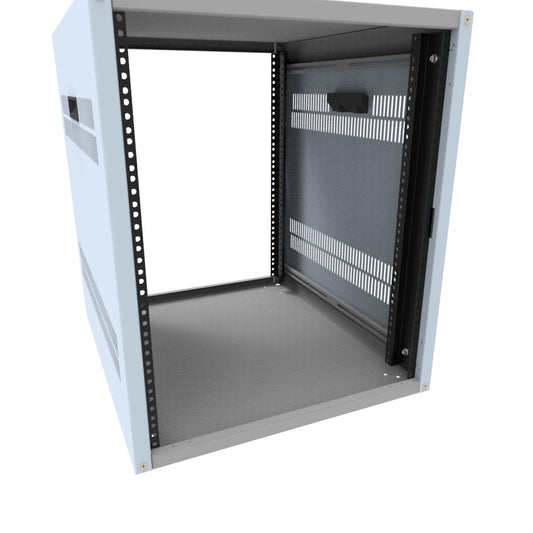 Hammond RCHV1902224LG1 13U Knock-Down Rack Cabinet with Vented Sides, 16-Gauge Steel, 800 lb, 24.75" H x 21.00" W x 24.50" D, Light Gray.
