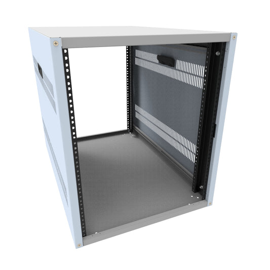 Hammond RCHV1902231LG1 13U Knock-Down Rack Cabinet with Vented Sides, 16-Gauge Steel, 800 lb, 24.75" H x 21.00" W x 31.50" D, Light Gray.