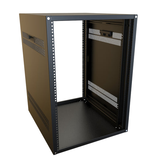 Hammond RCHV1902824BK1 16U Knock-Down Rack Cabinet with Vented Sides, 16-Gauge Steel, 800 lb, 30.00" H x 21.00" W x 24.50" D, Black.