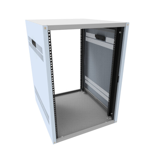 Hammond RCHV1902824LG1 16U Knock-Down Rack Cabinet with Vented Sides, 16-Gauge Steel, 800 lb, 30.00" H x 21.00" W x 24.50" D, Light Gray.