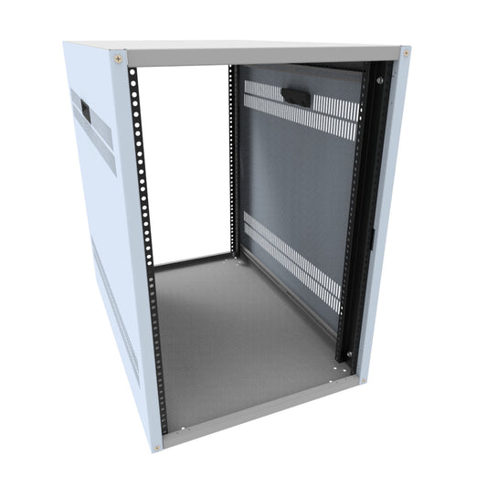 Hammond RCHV1902831LG1 16U Knock-Down Rack Cabinet with Vented Sides, 16-Gauge Steel, 800 lb, 30.00" H x 21.00" W x 31.50" D, Light Gray.
