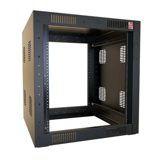 Hammond RCK12U25BK 12U+1U Knock-Down Rack Cabinet, 16-Gauge Steel, 1,050 lb, 26.38" H x 24.00" W x 25.00" D, Black.