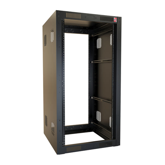 Hammond RCK24U25BK 24U+1U Knock-Down Rack Cabinet, 16-Gauge Steel, 1,050 lb, 47.00" H x 24.00" W x 25.00" D, Black.
