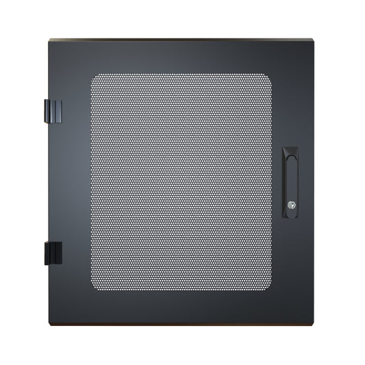 Hammond RCKVD12UBK1 Vented Mesh Locking Door for 12U RCK Cabinets, 16-Gauge Steel, Reversible Hinge, Lock/Keys, Black.