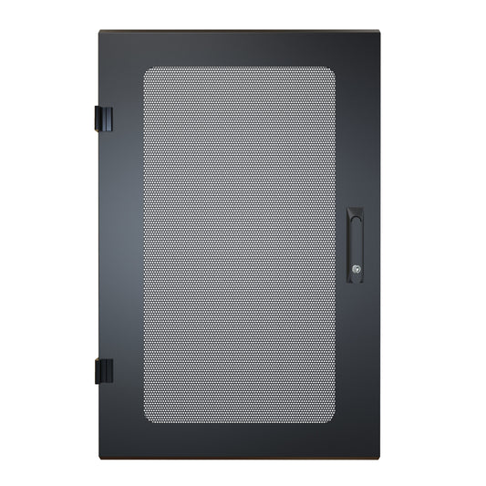 Hammond RCKVD18UBK1 Vented Mesh Locking Door for 18U RCK Cabinets, 16-Gauge Steel, Reversible Hinge, Lock/Keys, Black.