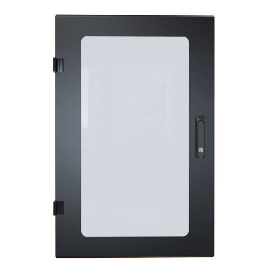 Hammond RCKWD18UBK1 Vented Window Locking Door for 18U RCK Cabinets, 16-Gauge Steel, Reversible Hinge, Lock/Keys, Black.
