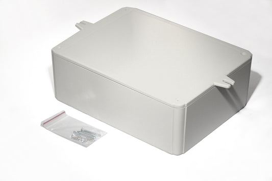 Hammond RL6655-F Shallow-Lid ABS Project Enclosure with Wall-Mount Flanges, IP54, Gray, 200 x 150 x 70 mm.