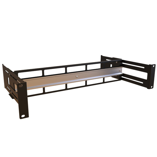 Hammond RMAD19003BK Adjustable 2U Rack-Mount DIN Rail Kit, 19" Rack, 8.38" Adjustable Depth, 26 lb Capacity, Steel/Black.