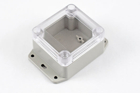Hammond RP1025BFC Watertight ABS Enclosure with Clear Lid and Bottom Flange, IP65, 65 x 60 x 40 mm, Light Gray.