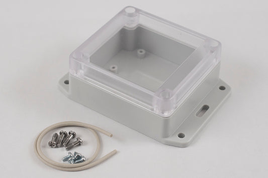 Hammond RP1050BFC Watertight Polycarbonate Enclosure with Clear Lid and Bottom Flange, IP65, 85 x 80 x 40 mm, Off-White.