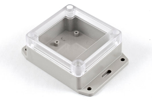 Hammond RP1055BFC Watertight ABS Enclosure with Clear Lid and Bottom Flange, IP65, 85 x 80 x 40 mm, Light Gray.