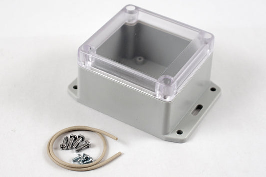 Hammond RP1060BFC Watertight Polycarbonate Enclosure with Clear Lid and Bottom Flange, IP65, 85 x 80 x 55 mm, Off-White.
