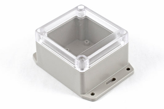 Hammond RP1065BFC Watertight ABS Enclosure with Clear Lid and Bottom Flange, IP65, 85 x 80 x 55 mm, Light Gray.