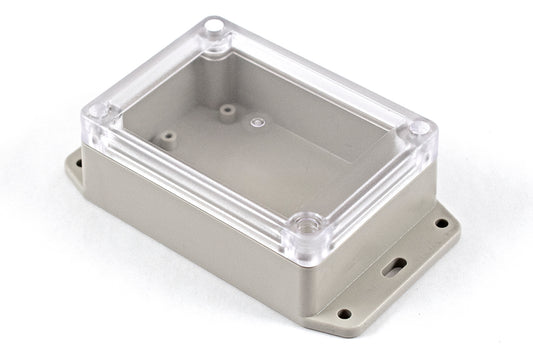 Hammond RP1085BFC Watertight ABS Enclosure with Clear Lid and Bottom Flange, IP65, 105 x 75 x 40 mm, Light Gray.