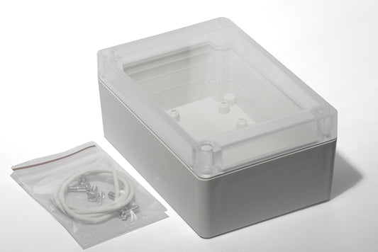 Hammond RP1135C Watertight ABS Enclosure with Clear Lid, IP65, 126 x 86 x 53 mm, Gasketed, Light Gray.