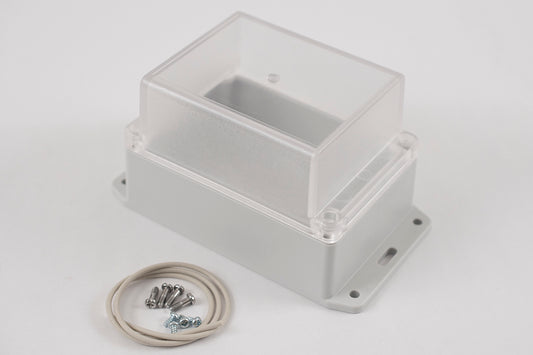 Hammond RP1150BFC Watertight Polycarbonate Enclosure with Clear Lid and Bottom Flange, IP65, 125 x 85 x 85 mm, Off-White.