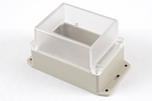 Hammond RP1155BFC Watertight ABS Enclosure with Clear Lid and Bottom Flange, IP65, 125 x 85 x 85 mm, Light Gray.
