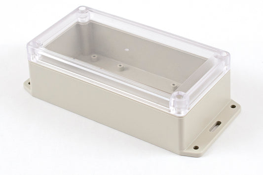 Hammond RP1175BFC Watertight ABS Enclosure with Clear Lid and Bottom Flange, IP65, 165 x 85 x 55 mm, Light Gray.
