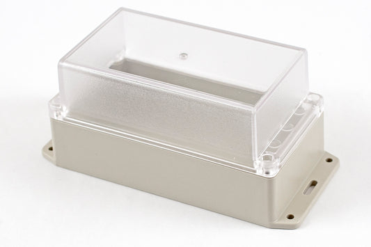 Hammond RP1185BFC Watertight ABS Enclosure with Clear Lid and Bottom Flange, IP65, 165 x 85 x 85 mm, Light Gray.