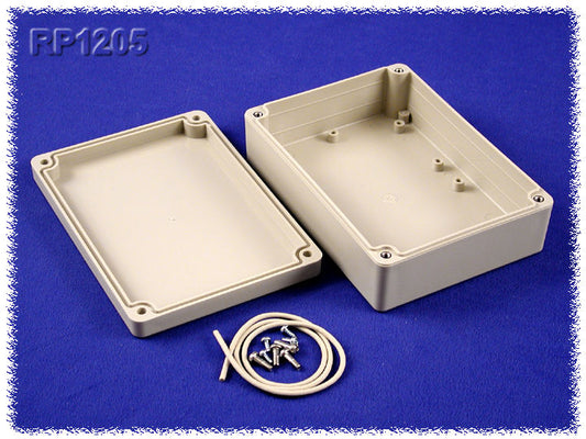 Hammond RP1205 Watertight ABS Enclosure with Opaque Lid, IP65, 145 x 105 x 45 mm, Gasketed, Light Gray.