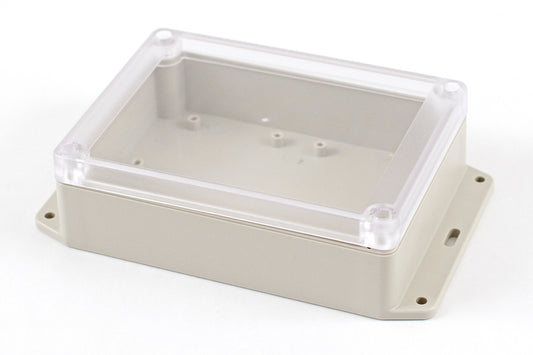 Hammond RP1205BFC Watertight ABS Enclosure with Clear Lid and Bottom Flange, IP65, 145 x 105 x 40 mm, Light Gray.