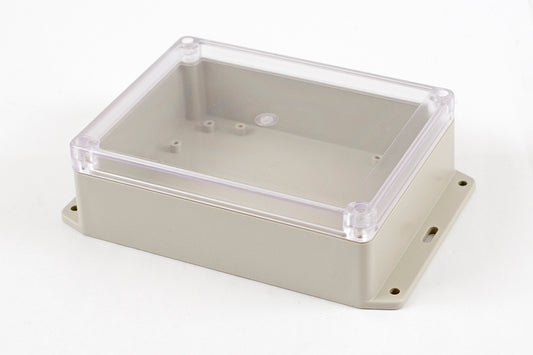 Hammond RP1235BFC Watertight ABS Enclosure with Clear Lid and Bottom Flange, IP65, 165 x 125 x 55 mm, Light Gray.