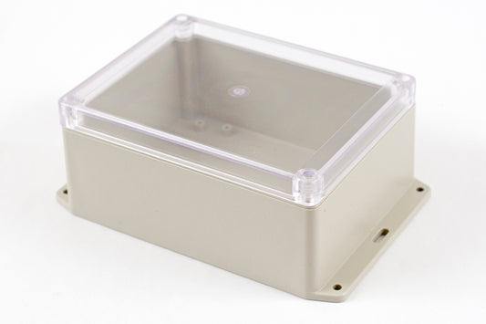 Hammond RP1245BFC IP65 Water-Tight Light Gray ABS Enclosure with Bottom Flange, Clear Polycarbonate Lid, 165 x 125 x 75mm.