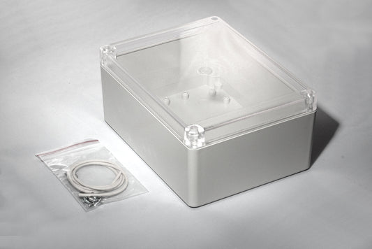 Hammond RP1245C IP65 Water-Tight Light Gray ABS Enclosure, Clear Polycarbonate Lid, 166 x 126 x 75mm.