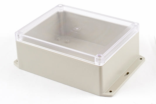 Hammond RP1285BFC IP65 Water-Tight Light Gray ABS Enclosure with Bottom Flange, Clear Polycarbonate Lid, 186 x 146 x 75mm.