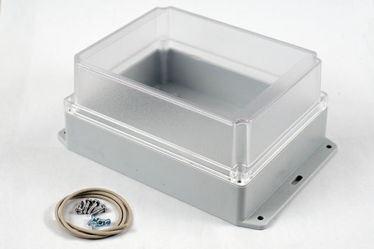 Hammond RP1370BFC IP65 Water-Tight Off-White Polycarbonate Enclosure with Bottom Flange, Clear Polycarbonate Lid, 186 x 146 x 90mm.