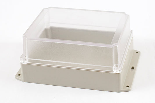 Hammond RP1375BFC IP65 Water-Tight Light Gray ABS Enclosure with Bottom Flange, Clear Polycarbonate Lid, 186 x 146 x 90mm.