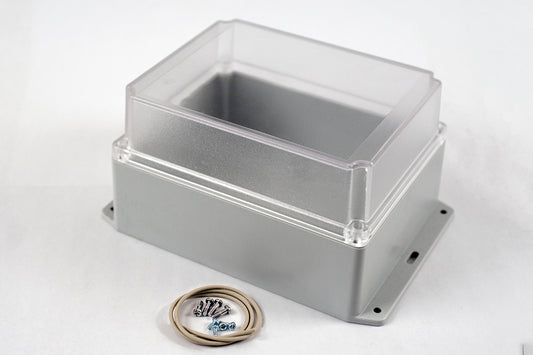 Hammond RP1380BFC IP65 Water-Tight Off-White Polycarbonate Enclosure with Bottom Flange, Clear Polycarbonate Lid, 186 x 146 x 110mm.