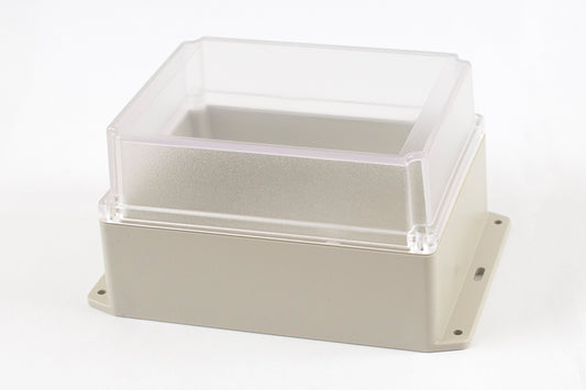 Hammond RP1385BFC IP65 Water-Tight Light Gray ABS Enclosure with Bottom Flange, Clear Polycarbonate Lid, 186 x 146 x 110mm.