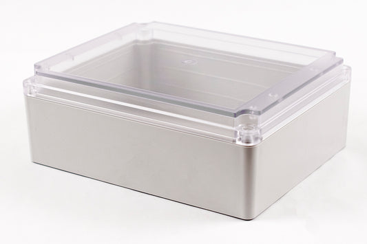 Hammond RP1610C IP65 Water-Tight Off-White Polycarbonate Enclosure, Clear Polycarbonate Lid, 254 x 204 x 90mm.