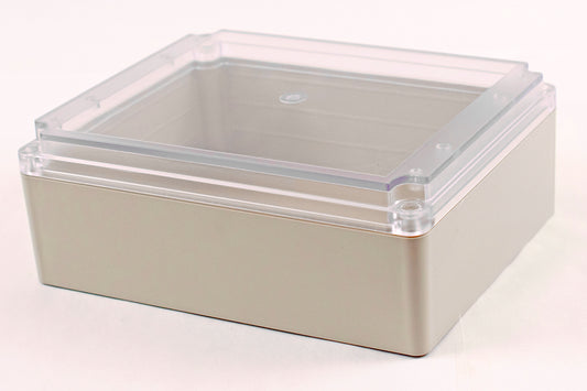 Hammond RP1615C IP65 Water-Tight Light Gray ABS Enclosure, Clear Polycarbonate Lid, 254 x 204 x 90mm.